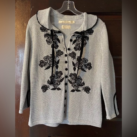 Dita Von Teese Wheels & Dollbaby Embroidered Silver Cardigan US12/AU16 - Picture 1 of 4